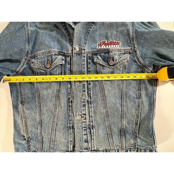 Vintage Indian Motorcycle oversized biker denim jacket embroidered sz L patches - Picture 8 of 16